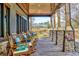 Relaxing rocking chair porch with stone pillars and view of the backyard at 724 Wallace Dr., Little River, SC 29566