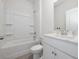 Clean bathroom featuring a shower/tub combo, vanity with a white countertop, and a mirror at 1143 Sennema Circle, Myrtle Beach, SC 29588