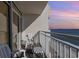 Balcony with ocean view and seating for two at 2701 S Ocean Blvd. # 1808, North Myrtle Beach, SC 29582