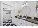 Stylish bathroom with black and white checkered floor at 158 Knotty Pine Way, Murrells Inlet, SC 29576