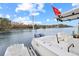 White center console boat at private dock at 628 Lorenzo Dr. # 628, North Myrtle Beach, SC 29582