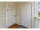Exterior condo entry with two doors and a mat at 1238 River Oak Dr. # D, Myrtle Beach, SC 29579