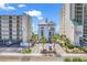 Oceanfront property aerial view, parking and building at 5603 Leatherleaf Dr., North Myrtle Beach, SC 29582