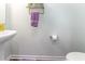 Clean bathroom with pedestal sink, toilet, and purple towel at 326 H High Falls Dr., Conway, SC 29526