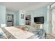Main bedroom with beachy decor, attached bathroom, and kitchen access at 2801 S Ocean Blvd. # 1237, North Myrtle Beach, SC 29582
