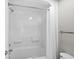 Simple white shower and bath combination in the bathroom at 6804 N Ocean Blvd. # 1215, Myrtle Beach, SC 29572
