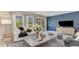Inviting living room with a blue accent wall, large windows, and sliding glass doors to the patio at 547 Slaty Dr., Myrtle Beach, SC 29588