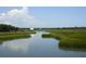 Waterway with a pier, marsh grasses, and distant buildings at 125 Knight Circle # 2, Pawleys Island, SC 29585