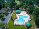 Aerial view of the community pool, clubhouse, and parking area at 4577 Fringetree Dr., Murrells Inlet, SC 29576