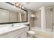 Clean bathroom with tub, shower and white vanity at 107 Ocean Blvd. S # 507, Myrtle Beach, SC 29577