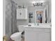 Bathroom with white vanity and shower at 712 Algonquin Dr. # A, Pawleys Island, SC 29585
