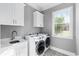 Bright laundry room with white cabinets and new washer/dryer at 1017 Muscovy Pl., Conway, SC 29526