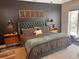 Main bedroom with plush bed and dark-colored accent wall at 225 Coachman Dr., Pawleys Island, SC 29585