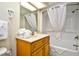 Clean bathroom with shower/tub combo and wood vanity at 2301 S Ocean Blvd. # Ph22, Myrtle Beach, SC 29577