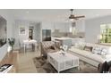 Open living space with white sofa, armchair, and kitchen island at 214 26Th Ave. S, Myrtle Beach, SC 29577