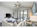 Comfortable living room with access to balcony and bedroom at 5801 Oyster Catcher Dr. # 434, North Myrtle Beach, SC 29582