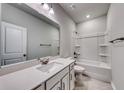 Bathroom with a vanity, bathtub, shower, and tiled floor at 123 Bolsin Ct, Conway, SC 29526