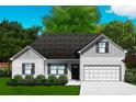 Newly constructed home with gray and white siding, a two-car garage and landscaping at 2323 King Farm Rd., Aynor, SC 29511