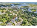 Aerial view showcasing home's location near water and town at 6 Cottage Dr., Murrells Inlet, SC 29576