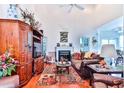 Spacious living room featuring a fireplace and built-in shelving at 3412 Westminster Dr., Myrtle Beach, SC 29588