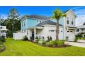 Two-story home with white and blue siding, landscaping, and driveway at 125B Lydia Lane # B, Pawleys Island, SC 29585