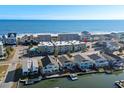Aerial view of beachfront property showing ocean, home, and surrounding buildings at 4801 North Ocean Blvd. # 3N, North Myrtle Beach, SC 29582