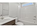 Clean bathroom featuring a shower/tub combo, vanity, and updated fixtures at 639 Snowy Owl Way, Conway, SC 29527