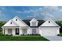 White two-story farmhouse with black accents and a two-car garage at 681 Hawthorn Dr., Pawleys Island, SC 29585