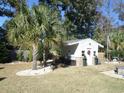 Backyard with a detached shed, palm trees, landscaping, and an American flag at 89 Preservation Dr., Myrtle Beach, SC 29572