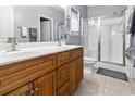 Modern bathroom featuring double sinks, a glass shower, and updated fixtures at 785 Rambler Ct., Myrtle Beach, SC 29579