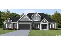 Two-story home with gray siding and black garage door at 123 Wagon Trail, Galivants Ferry, SC 29544