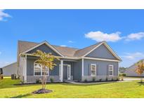 New single-story home with gray siding, brick accents, and a landscaped lawn at 383 Hayloft Circle, Conway, SC 29526