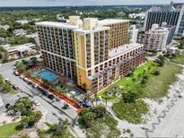 Aerial view of oceanfront hotel with pool at 6900 N Ocean Blvd. # 935, Myrtle Beach, SC 29572