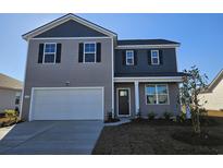 Two-story home with gray siding, white garage door, and landscaping at 192 Hadley Springs Ave, Longs, SC 29568