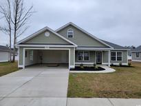 One-story house with attached garage, landscaping, and neutral exterior at 6220 Ellwood Rd., Galivants Ferry, SC 29544