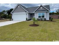 A charming one-story home with gray siding and a landscaped yard at 1223 Wehler Ct., Conway, SC 29526