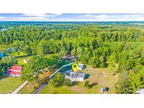 Aerial view of a single-story house on a spacious lot with surrounding trees at 5175 Bottle Branch Rd., Conway, SC 29527