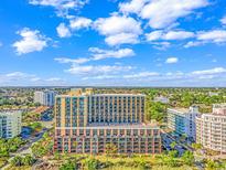 Aerial view of a multi-story building near the ocean at 6900 N Ocean Blvd. # 1040, Myrtle Beach, SC 29572