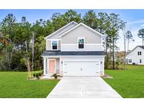 Two-story house with gray siding, peach door, and two-car garage at 3539 Rayner Cove Ct., Little River, SC 29566