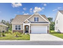 Tan house with a two-car garage and manicured lawn at 6041 Mcclain Ct., Little River, SC 29566