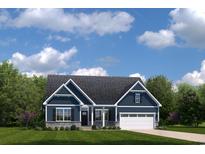 Ranch style home with blue siding, white trim, stone accents and a two-car garage at 7063 Denim Loop, Myrtle Beach, SC 29579