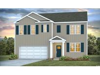 Two story house with neutral siding, dark green accents, and a two car garage at 724 Wallace Dr., Little River, SC 29566