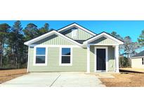 Charming green house with black door and landscaping at 439 Ribbon Rail Way, Loris, SC 29569