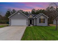 Gray house with white garage door, landscaping, and a walkway at 2432 Summerhaven Loop, Conway, SC 29527