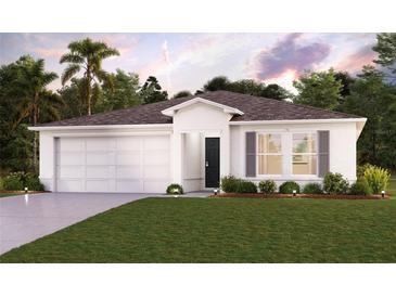 Single-story home with two-car garage and landscaped lawn at 437 Baltic Ct, Poinciana, FL 34759