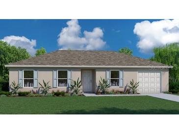 Single-story home with light blue accents and a two-car garage at 326 Gardenia Ct, Poinciana, FL 34759