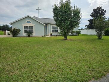 Light blue house with a large green yard at 36641 Tropical Wind Ln, Grand Island, FL 32735