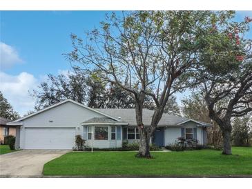 Inviting single-story home with a two-car garage and well-manicured lawn at 21502 King Henry Ave, Leesburg, FL 34748