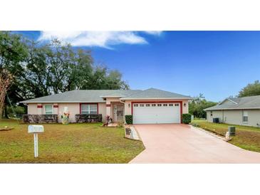 Cute one-story house with a two-car garage and nicely landscaped lawn at 202 Forest Park Ln, Lady Lake, FL 32159