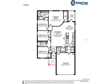 Floor plan of the Peyton home, showing 3 bedrooms and open concept kitchen at 12863 Se 53Rd Ct, Belleview, FL 34420